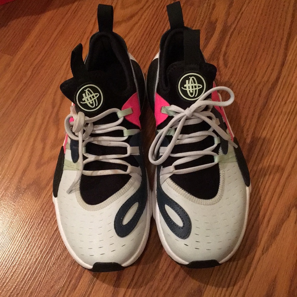 White, Black, and Pink Nike Huaraches